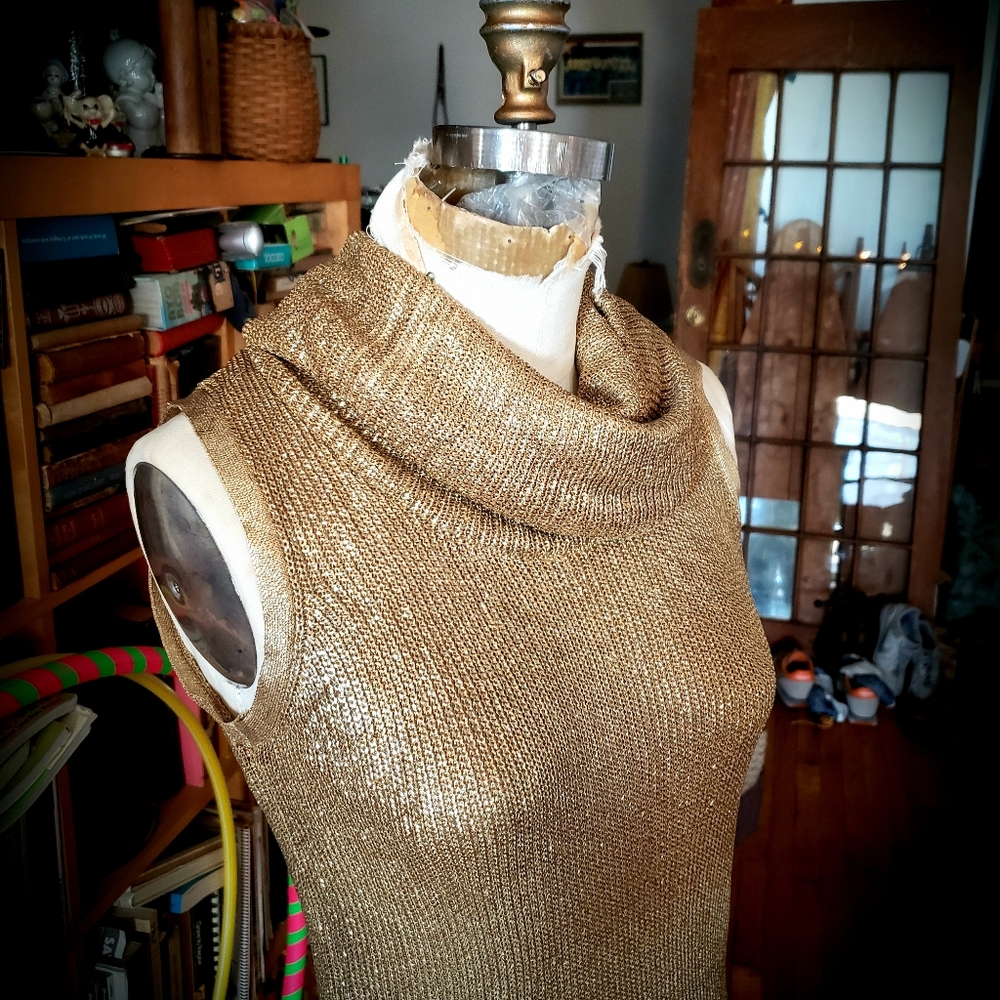 Metallic Gold Knit Dress - M